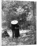 1900 View Of Back Of Couple Walking Through Woods Under Umbrella Man With Arm Around Woman by Anonymous