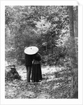 1900 View Of Back Of Couple Walking Through Woods Under Umbrella Man With Arm Around Woman by Anonymous