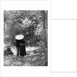 1900 View Of Back Of Couple Walking Through Woods Under Umbrella Man With Arm Around Woman by Anonymous