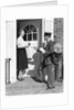 1930s Postman Giving A Letter To A Woman In The Doorway Of A Colonial Brick Home by Anonymous