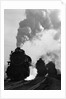 1930s 1940s Head-On View Of Three Steam Engines Silhouetted Against Billowing Smoke And Steam Outdoor by Anonymous