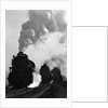1930s 1940s Head-On View Of Three Steam Engines Silhouetted Against Billowing Smoke And Steam Outdoor by Anonymous