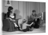 1960s Family Mother Father Son Daughter Watching Television In Living Room Indoor by Anonymous