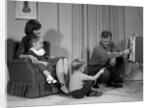 1960s Family Mother Father Son Daughter Watching Television In Living Room Indoor by Anonymous