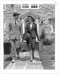 1930s 1940s Couple Leaving Home Carrying Luggage by Anonymous