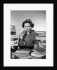 1950s 1960s College Woman Studying Surrounded All Around By Piles Of Books by Anonymous