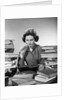 1950s 1960s College Woman Studying Surrounded All Around By Piles Of Books by Anonymous