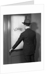 1930s 1940s Man In Suit And Hat Opening Door Marked Loans by Anonymous