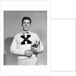 1940s 1950s Portrait Boy Student Carrying Books Wearing Football Letter Sweater by Anonymous