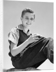 1930s 1940s Teenage Boy Sitting Holding School Notebooks by Anonymous