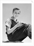1930s 1940s Teenage Boy Sitting Holding School Notebooks by Anonymous