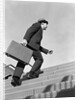 1960s Salesman Briefcase In Hand Climbing Steep Hard Steel Tread Stairs by Anonymous