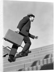1960s Salesman Briefcase In Hand Climbing Steep Hard Steel Tread Stairs by Anonymous