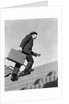 1960s Salesman Briefcase In Hand Climbing Steep Hard Steel Tread Stairs by Anonymous