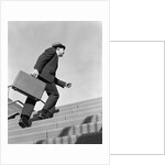 1960s Salesman Briefcase In Hand Climbing Steep Hard Steel Tread Stairs by Anonymous
