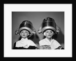 1950s Two Women Under Hair Dryers Towels Around Shoulders Hair Nets by Anonymous