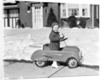 1930s 1940s Little Boy Playing In Toy Car Outside In Snow by Anonymous