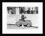 1930s 1940s Little Boy Playing In Toy Car Outside In Snow by Anonymous