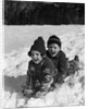 1930 1930s Boy And Girl Laughing Sledding In Snow by Anonymous
