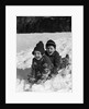 1930 1930s Boy And Girl Laughing Sledding In Snow by Anonymous