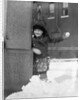 1930s Boy Peeking Around Side Building Throwing A Snowball Winter by Anonymous