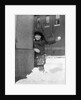 1930s Boy Peeking Around Side Building Throwing A Snowball Winter by Anonymous