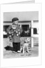 1940s Boy With Puppy On Leash Holding Christmas Present by Anonymous