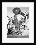 1950s Father With Son Holding Balloon Surrounded By Toys and Stuffed Animals by Anonymous