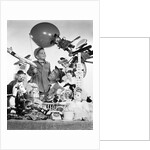 1950s Father With Son Holding Balloon Surrounded By Toys and Stuffed Animals by Anonymous