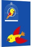 bird in cage, flying bird by Anonymous