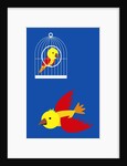bird in cage, flying bird by Anonymous