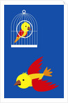 bird in cage, flying bird by Anonymous