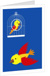 bird in cage, flying bird by Anonymous