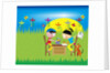 boy and girl writing cards on a desk in a field by Anonymous