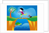 girl crossing a bridge with dog by Anonymous