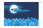 Santa Clause Flying Over City by Anonymous