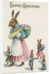 Easter Greetings Postcard with Rabbit Family by Anonymous