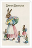 Easter Greetings Postcard with Rabbit Family by Anonymous