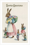 Easter Greetings Postcard with Rabbit Family by Anonymous