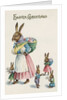 Easter Greetings Postcard with Rabbit Family by Anonymous
