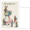 Easter Greetings Postcard with Rabbit Family by Anonymous