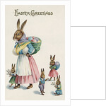 Easter Greetings Postcard with Rabbit Family by Anonymous