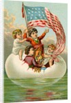 Postcard with Children in Egg Holding American Flag by Anonymous