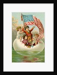 Postcard with Children in Egg Holding American Flag by Anonymous