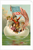 Postcard with Children in Egg Holding American Flag by Anonymous