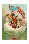 Postcard with Children in Egg Holding American Flag by Anonymous