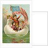 Postcard with Children in Egg Holding American Flag by Anonymous