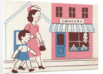 Illustration of Mother and Son Walking by Grocery Store by Lois Lenski
