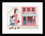 Illustration of Mother and Son Walking by Grocery Store by Lois Lenski