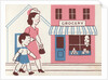 Illustration of Mother and Son Walking by Grocery Store by Lois Lenski
